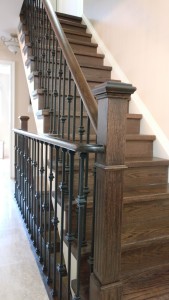 Refinish stairs with dark stain